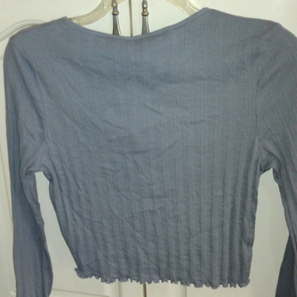 NWT TOP SHOP Blue Henley Long Sleeve Ribbed slight Crop Top Women's Size 10 - Picture 5 of 6